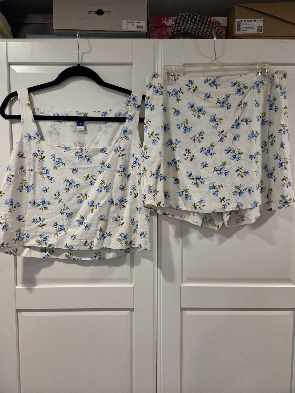 Old Navy Cream Two-Piece Floral Skort Set with Blue Flowers